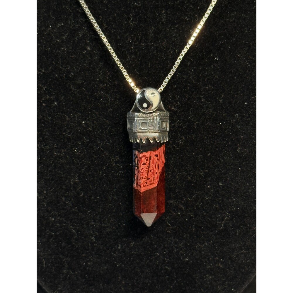 Sterling Silver Yin Yang Red Crystal Point Pendant Italian Necklace 24"
